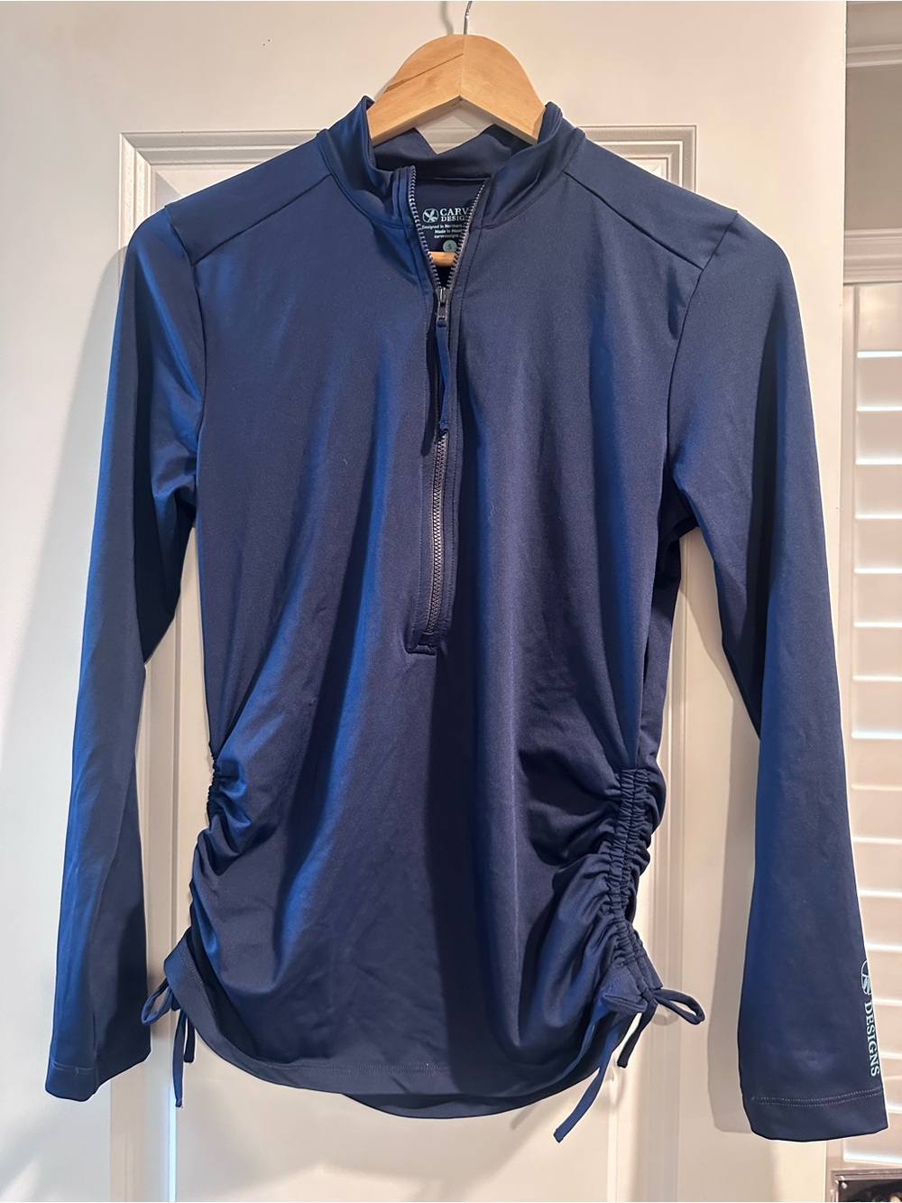 Carve Designs Navy Long-Sleeve Quarter-Zip Swim Rash Guard with Side Ruching